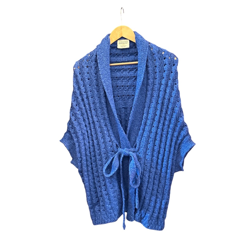 Vintage Kilronan Knitwear Merino Wool Cardigan Wrap Aran Blue Coastal Heritage